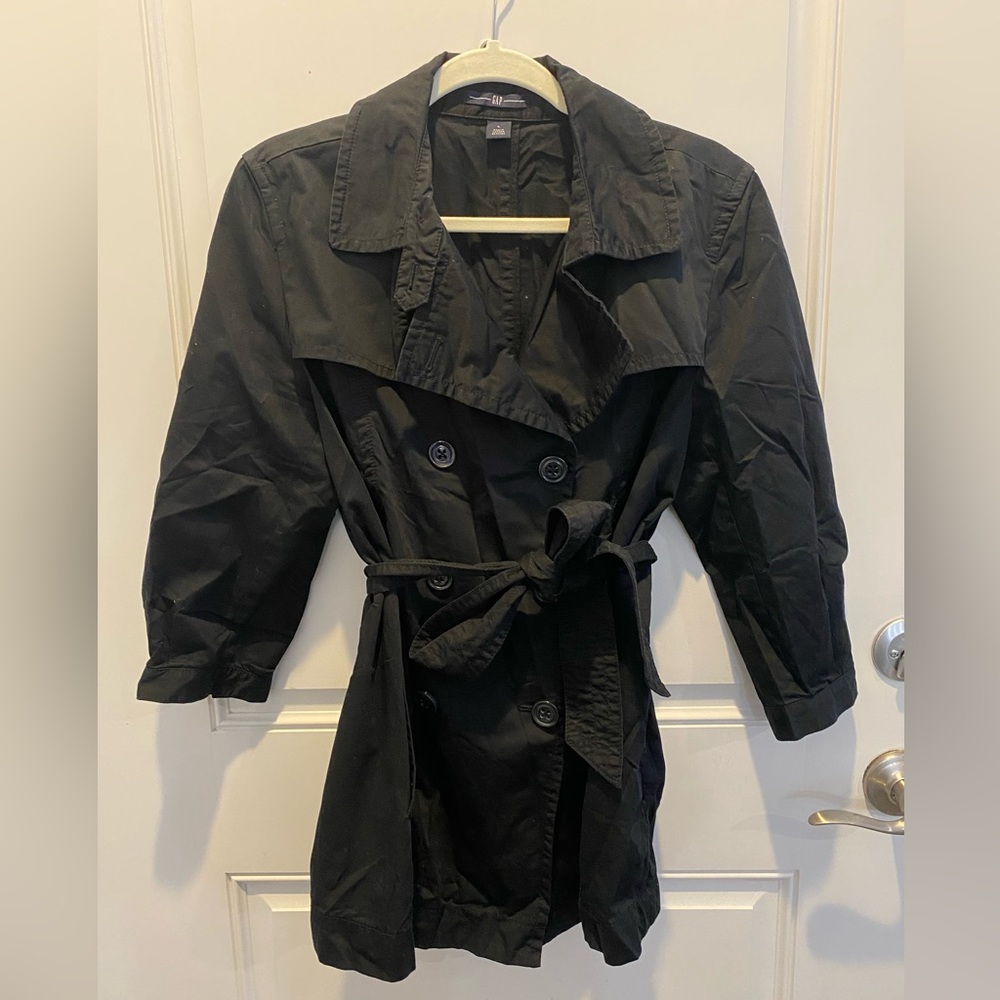 Gap Women’s Lightweight Black Anorak Trench Jacket 3/4 sleeves sz L